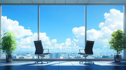 Fototapeta premium Bright and Spacious Modern Urban Office with Glass Windows Background