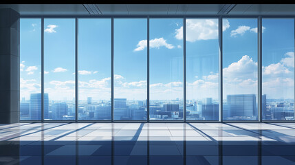 Bright and Spacious Modern Urban Office with Glass Windows Background