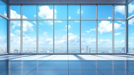 Bright and Spacious Modern Urban Office with Glass Windows Background