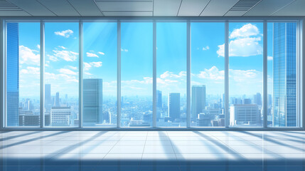 Bright and Spacious Modern Urban Office with Glass Windows Background