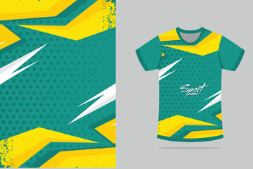 Sport t-shirt design. Sport jersey template mockup abstract design for gaming, football soccer, racing, in green color