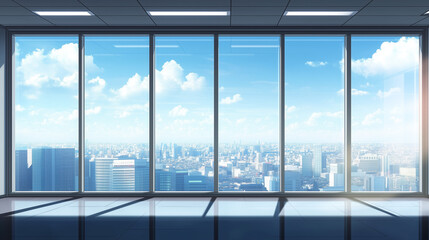 Fototapeta premium Bright and Spacious Modern Urban Office with Glass Windows Background