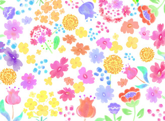 Fototapeta premium 水彩画タッチのパステル花柄ベクターイラスト