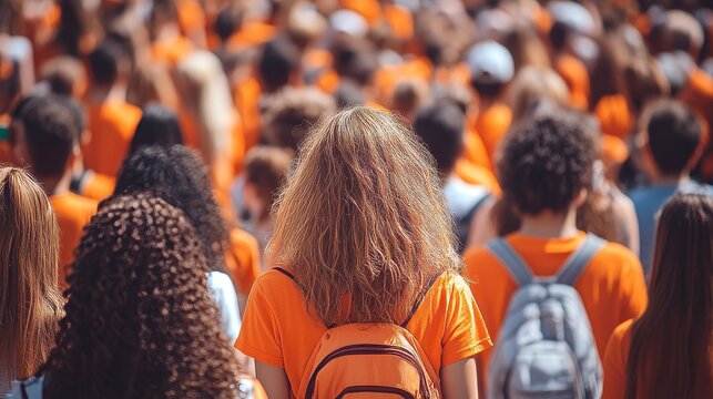 Crowd United in Orange Commemorating National Day for Truth and Reconciliation With solidarity