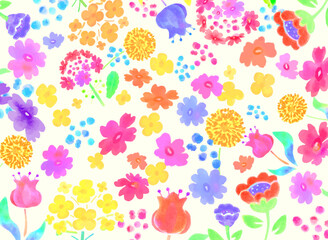 水彩画タッチのパステル花柄ベクターイラスト