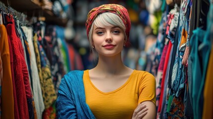 Obraz premium Portrait of a smiling happy friendly store employee in holiday shopping season