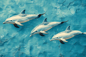 Obraz premium On a pastel blue background, small silhouettes of dolphins are arranged in a pattern