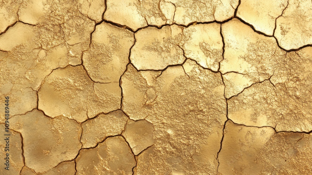 Poster a textured surface resembling cracked gold, showcasing intricate patterns and a shiny finish.