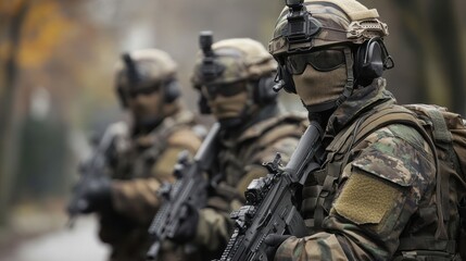 Tactical Soldiers Equipped for Mission in Urban Setting