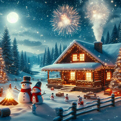 christmas tree and snowman