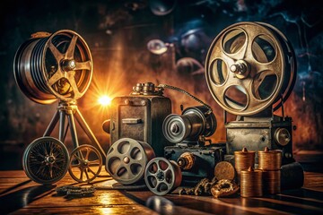 Obraz premium Captivating Low Light Photography of Film Elements for Creative Projects and Artistic Expressions in Cinematic Visuals