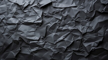 Dark and Dramatic Textured Background, Artistic Crumpled Black Paper with Creases and Wrinkles