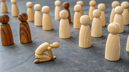 Bystander Effect Concept with Wooden Figurines, Social Psychology and Group Dynamics Concept
