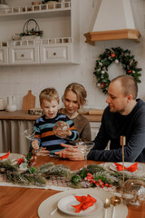Christmas dinner or family lunch with kid boy