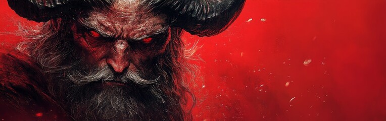 Fototapeta premium Terrifying Krampus with Red Eyes and Horns, Illustration