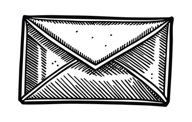 Envelope hand drawn ink sketch. Engraving style vector illustration, black and white
