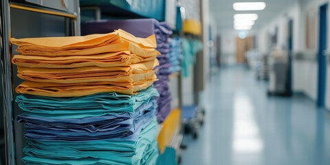 A stack of PPE gloves neatly arranged on a hospital cart, ready for medical use. 