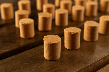Sweet Brazilian Peanut Called Paçoca on a wooden desk