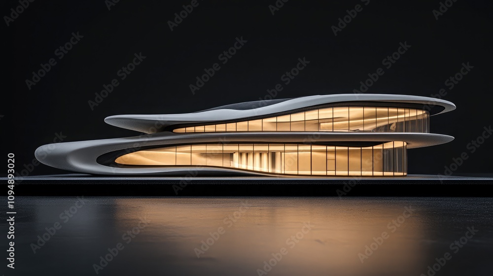 Aufkleber modern architectural design concept featuring sleek lines and innovative structure with illuminated 