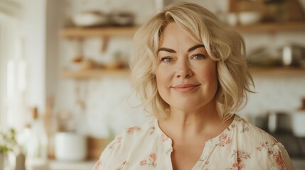 Obraz premium Joy radiates in a bright kitchen as a confident woman shares warmth and inspiration, inviting all into her culinary world filled with love and creativity