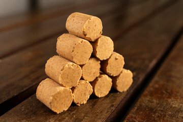 Sweet Brazilian Peanut Called Paçoca on a wooden desk