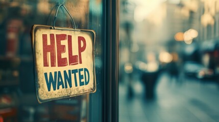 Help wanted sign at store during busy holiday shopping season.