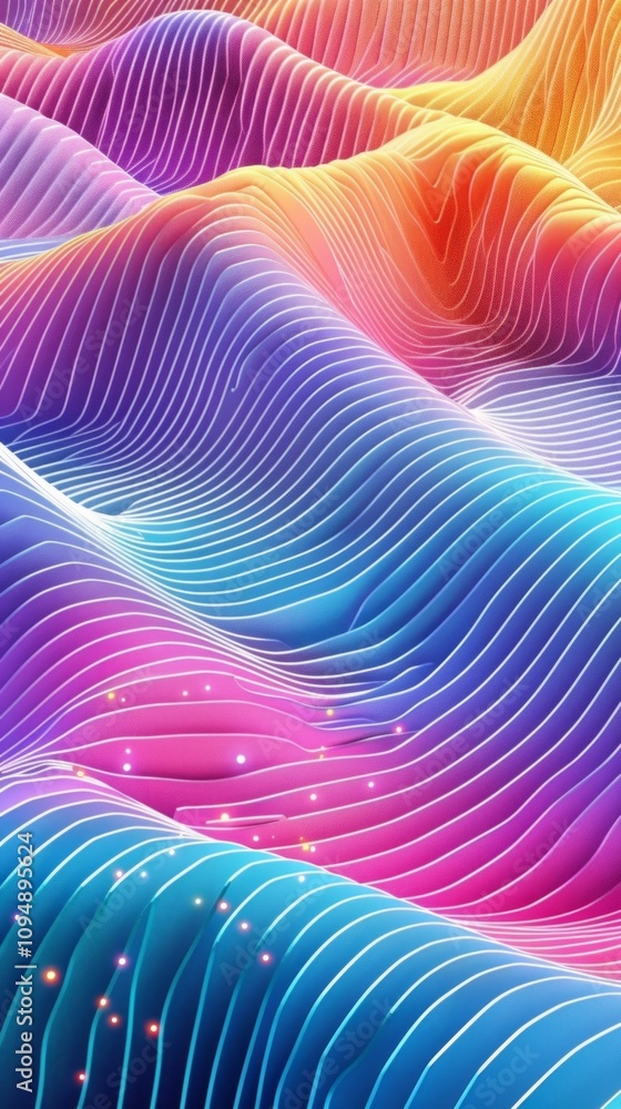 Wall mural a vibrant 3d abstract scene: colorful intersecting lines create wave-like patterns, with blue domina
