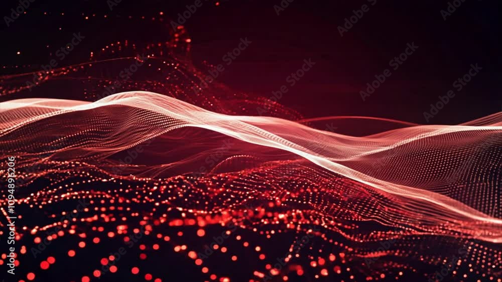Aufkleber abstract red wave patterns with glowing particles create dynamic visual experience, showcasing energ