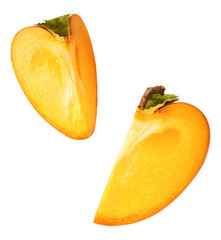 Fresh ripe Persimone fruit falling in the air isolated on white background, food levitation or zero...