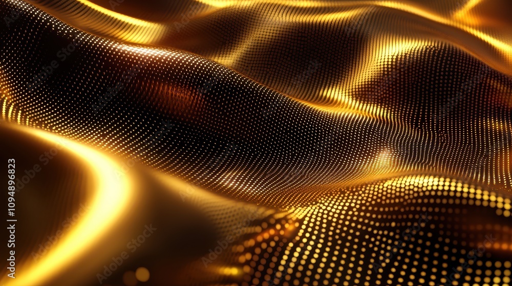 Poster abstract golden waves with a smooth, flowing texture and shimmering highlights.