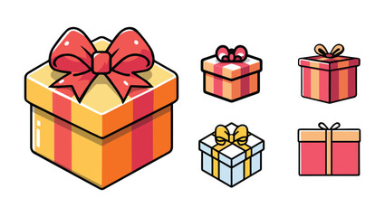 Colorful png vector illustration of gift boxes with ribbons, customizable for events like holidays, birthdays, valentine day and e-commerce. Perfect for festive designs, stickers or giveaways eps.