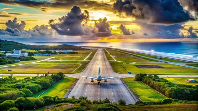 Captivating Macro Photography of Tinian International Airport: Detailed Views of Runways, Aircraft, and Surrounding Nature Showcasing the Beauty of This Unique Location