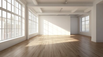 Obraz premium Modern Open Plan Empty Office With White Blank Wall. 