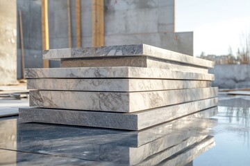 Stacked Marble Slabs At Construction Site