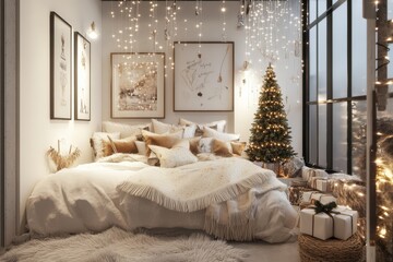 Cozy White Loft Holiday Bedroom