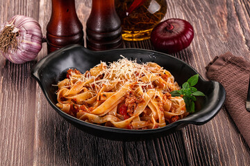Italian pasta bolognese with beef minced meat