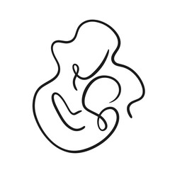 Mother and Baby One Line Art Drawing Breastfeeding