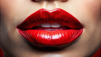 Obraz premium Captivating Panoramic Photography of Luscious Red Lips with Glossy Finish, Highlighting the Beauty of Lip Color and Texture in a Stunning Visual Presentation