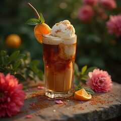 Italian affogato with espresso