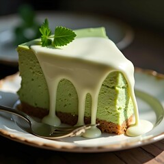 Matcha cheesecake with white chocolate glaze