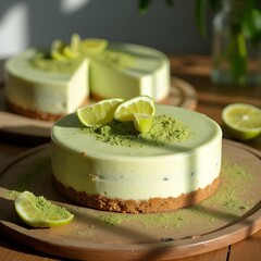 Matcha cheesecake with white chocolate glaze