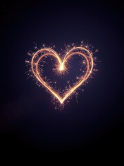 Heart silhouette created with sparkler light trails during night sky, spark, festivity, celebration