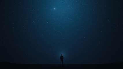 Fototapeta premium Lone individual gazing at stars in silhouette against night sky, stars, night, alone, contemplation, stargazing