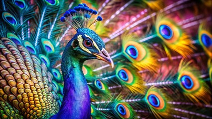 Obraz premium Captivating Product Photography of a Pavoreal Feather Displaying Its Vibrant Colors and Intricate Patterns in a Studio Setting, Perfect for Nature Enthusiasts and Designers