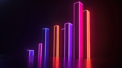 Dynamic bar chart with a glowing neon effect, [business chart], [highlighting modernity in financial analysis]