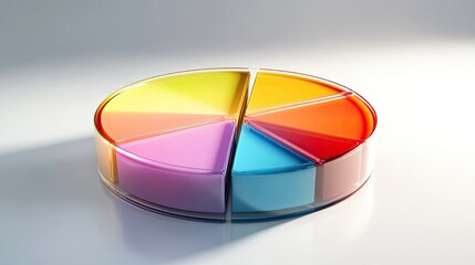 Fototapeta premium Exploded pie chart with reflective surfaces, [business color chart], [depicting transparency and diversification] 