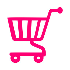 A pink shopping cart icon on a white background © tinybrushcreations