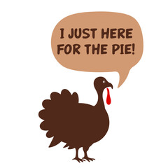 A brown turkey with a speech bubble that says 