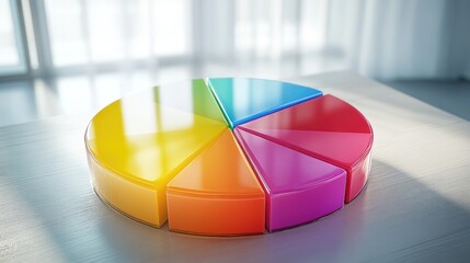 Fototapeta premium Exploded pie chart with reflective surfaces, [business color chart], [depicting transparency and diversification] 
