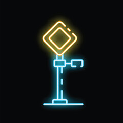 Glowing neon line road traffic sign icon isolated on black background. Traffic management concept. Vector illustration
